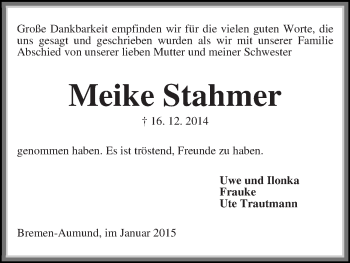 Traueranzeigen Von Meike Stahmer Trauer Gedenken