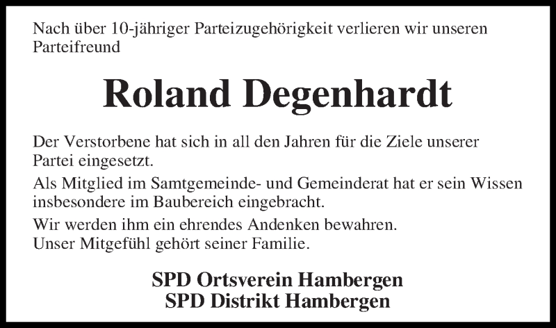  Traueranzeige für Roland Degenhardt vom 25.11.2014 aus Osterholzer Kreisblatt