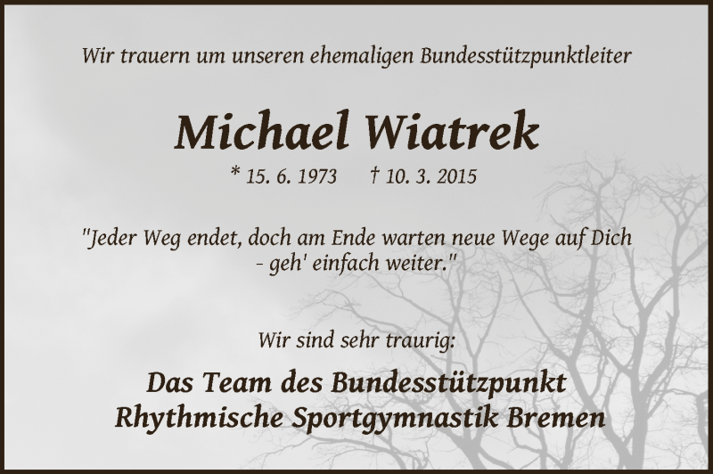  Traueranzeige für Michael Wiatrek vom 21.03.2015 aus WESER-KURIER