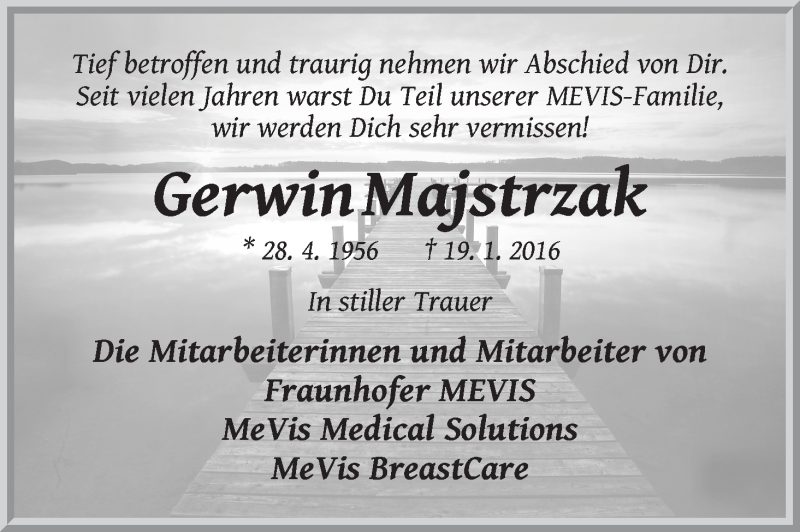  Traueranzeige für Gerwin Majstrzak vom 30.01.2016 aus WESER-KURIER