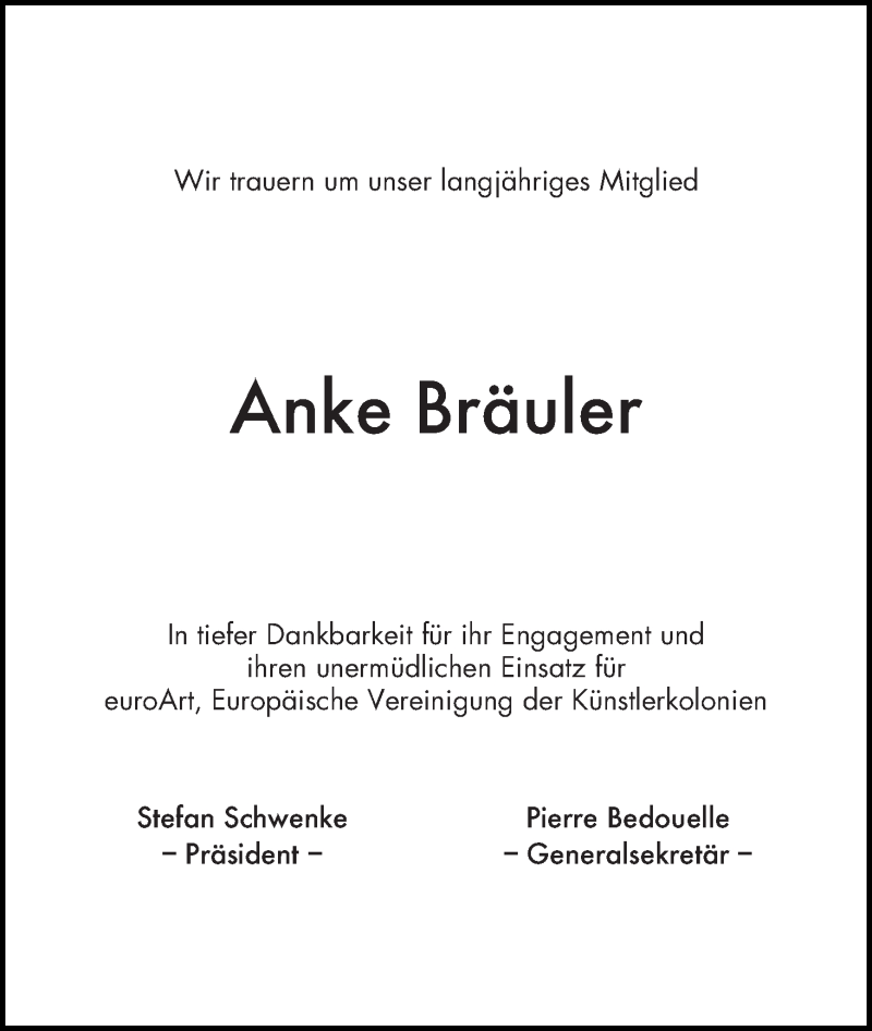  Traueranzeige für Anke Bräuler vom 04.02.2015 aus Wuemme Zeitung