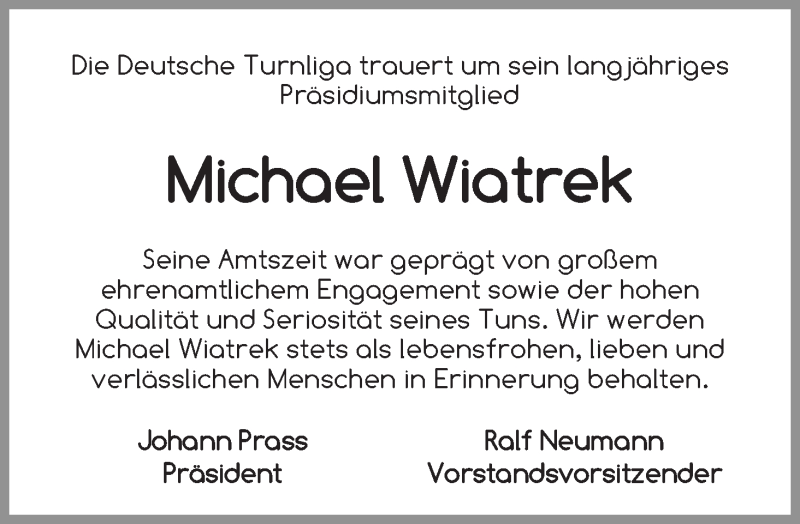  Traueranzeige für Michael Wiatrek vom 21.03.2015 aus WESER-KURIER