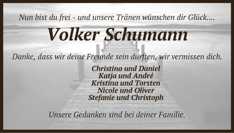  Traueranzeige für Volker Schumann vom 24.01.2015 aus WESER-KURIER