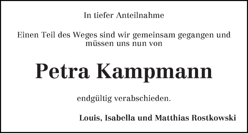  Traueranzeige für Petra Kampmann vom 14.11.2015 aus WESER-KURIER