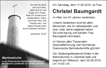 Traueranzeigen Von Christel Baumgardt Trauer Gedenken