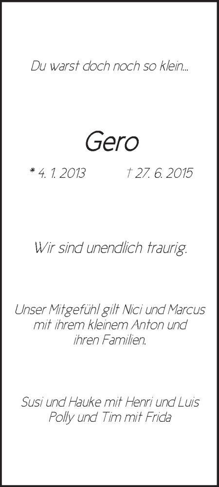  Traueranzeige für Gero Franke vom 04.07.2015 aus Osterholzer Kreisblatt