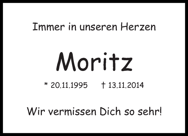  Traueranzeige für Moritz Eggers vom 14.11.2015 aus WESER-KURIER