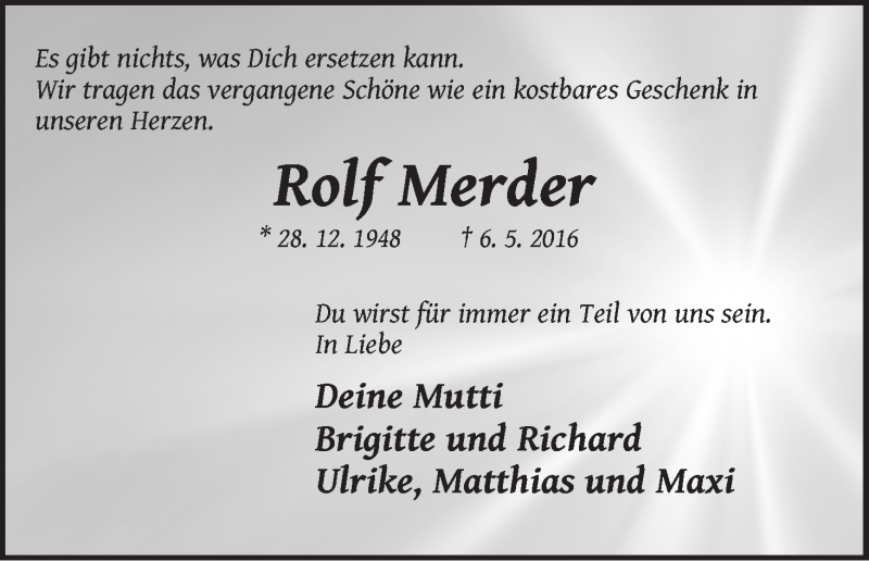  Traueranzeige für Rolf Merder vom 10.05.2016 aus WESER-KURIER