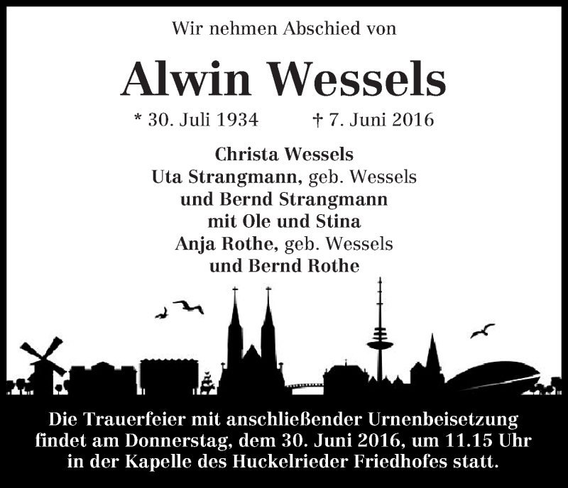 Traueranzeigen Von Alwin Wessels Trauer Gedenken