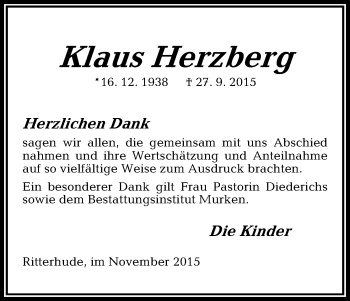 Traueranzeigen Von Klaus Herzberg Trauer Gedenken