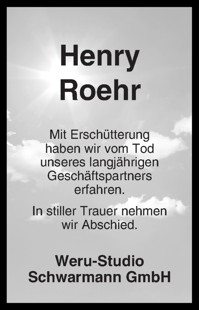  Traueranzeige für Henry Roehr vom 04.07.2016 aus WESER-KURIER