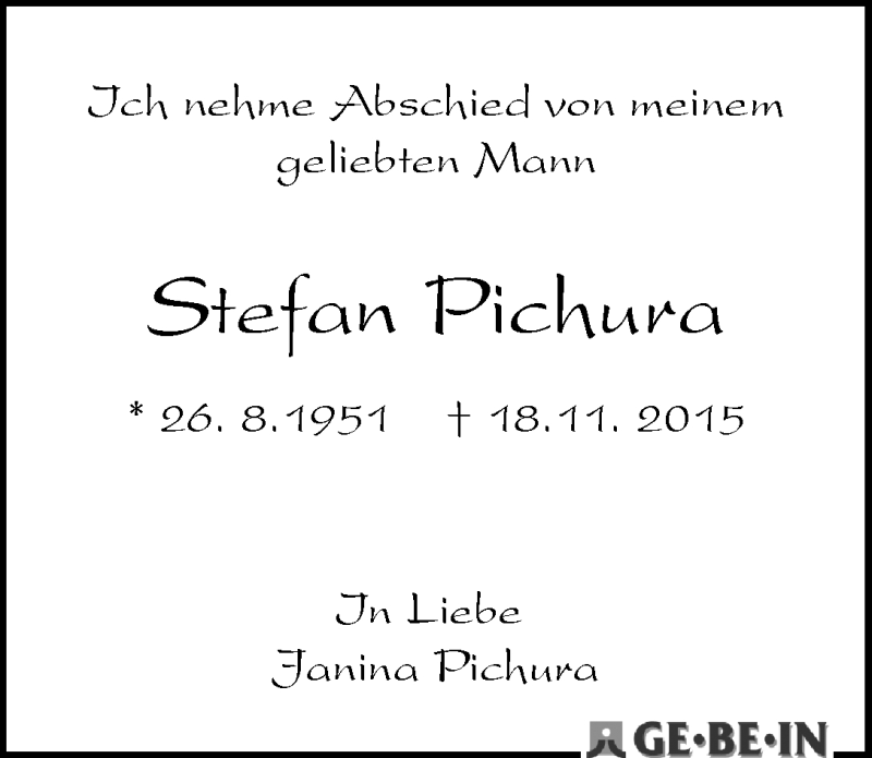 Traueranzeige für Stefan Pichura vom 25.11.2015 aus WESER-KURIER