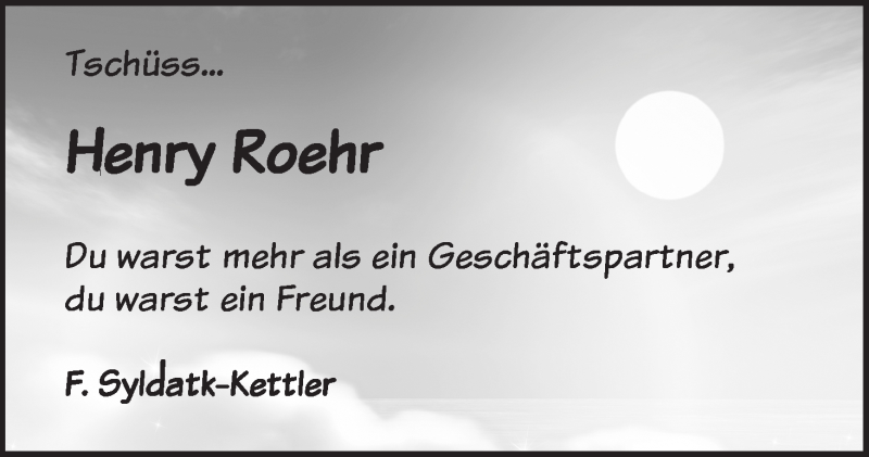  Traueranzeige für Henry Roehr vom 06.07.2016 aus WESER-KURIER