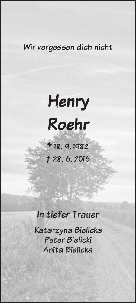 Traueranzeige für Henry Roehr vom 02.07.2016 aus WESER-KURIER