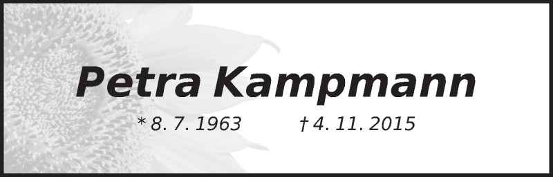  Traueranzeige für Petra Kampmann vom 05.11.2016 aus WESER-KURIER