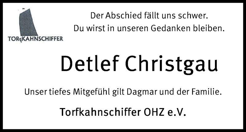  Traueranzeige für Detlef Christgau vom 20.07.2016 aus Osterholzer Kreisblatt