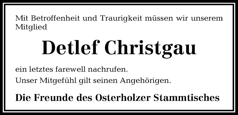  Traueranzeige für Detlef Christgau vom 19.07.2016 aus Osterholzer Kreisblatt