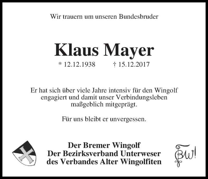 Traueranzeigen Von Klaus Mayer Trauer Gedenken