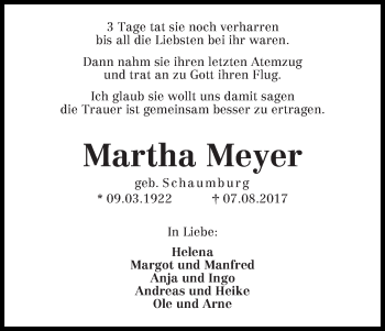 Traueranzeigen Von Martha Meyer Trauer Gedenken