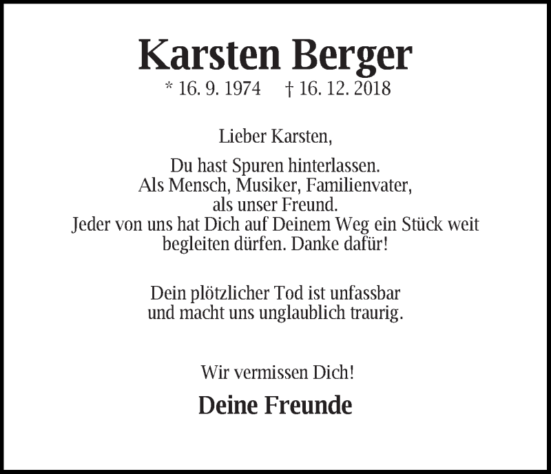 Traueranzeigen Von Karsten Berger Trauer Gedenken