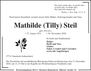 Traueranzeigen Von Mathilde Tilly Steil Trauer Gedenken