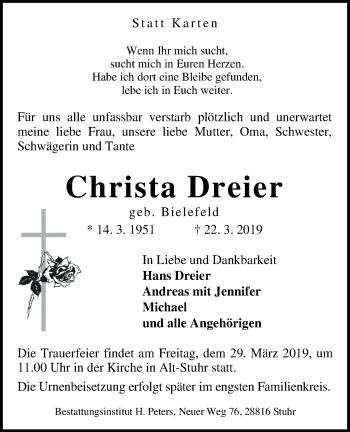 Traueranzeigen Von Christa Dreier Trauer Gedenken