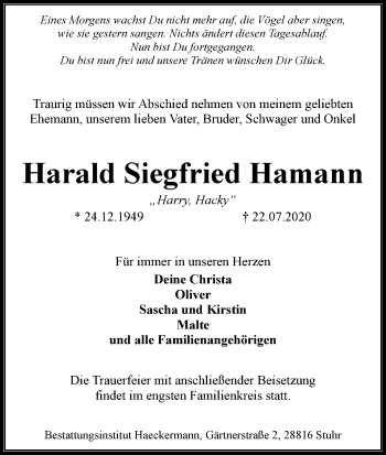 Traueranzeigen Von Harald Siegfried Hamann Trauer Gedenken