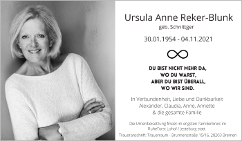 Traueranzeigen Von Ursula Anne Reker Blunk Trauer Gedenken