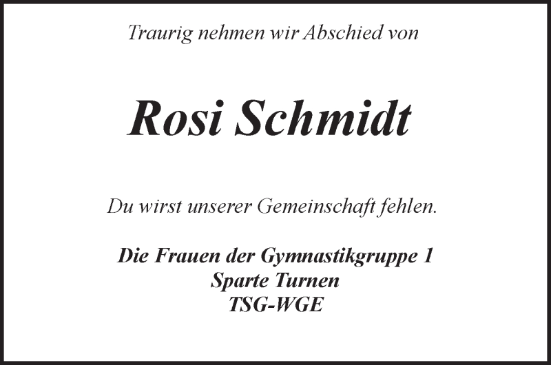 Traueranzeigen Von Rosi Schmidt Trauer Gedenken