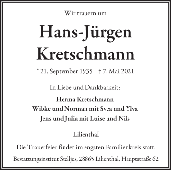 Traueranzeigen Von Hans J Rgen Kretschmann Trauer Gedenken