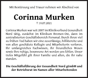 Traueranzeigen Von Corinna Murken Trauer Gedenken