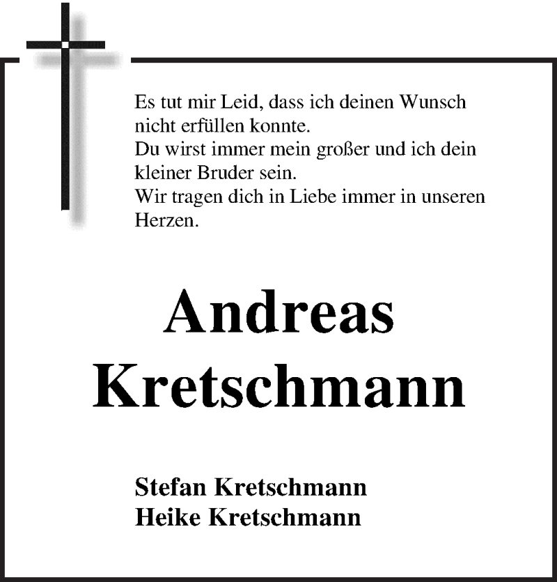 Traueranzeigen Von Andreas Kretschmann Trauer Gedenken