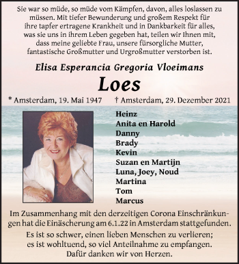 Traueranzeigen Von Elisa Esperancia Gregoria Vloeimans Loes Trauer