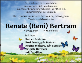 Traueranzeigen Von Renate Bertram Trauer Gedenken