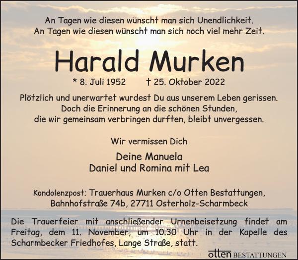 Traueranzeigen Von Harald Murken Trauer Gedenken