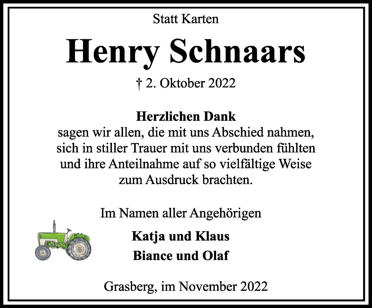 Traueranzeigen Von Henry Schnaars Trauer Gedenken