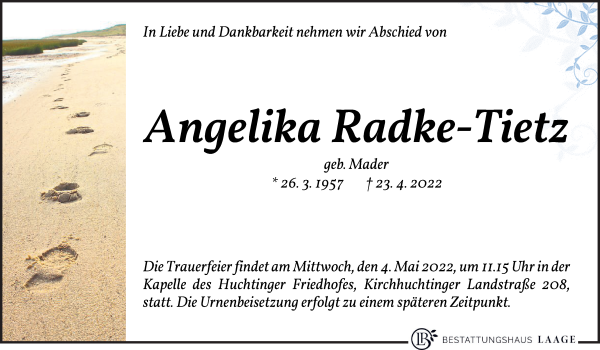 Traueranzeigen Von Angelika Radke Tietz Trauer Gedenken