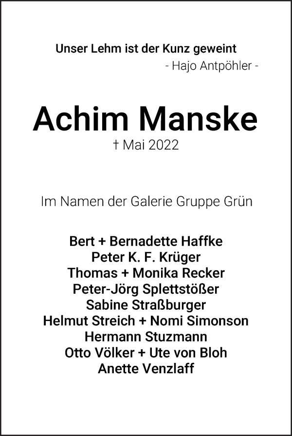 Traueranzeigen Von Achim Manske Trauer Gedenken