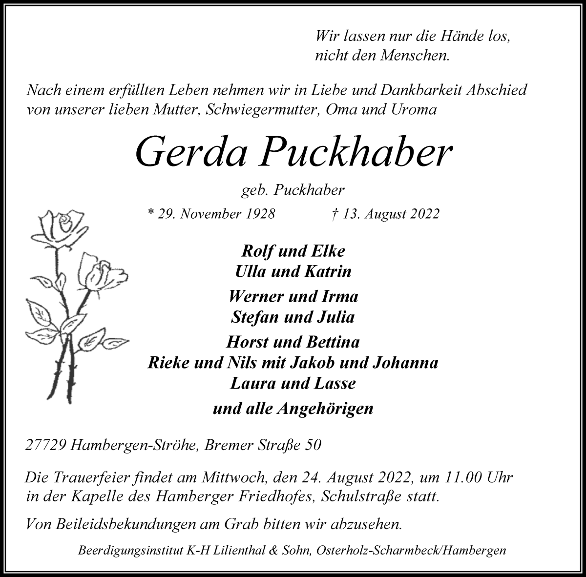 Traueranzeigen Von Gerda Puckhaber Trauer Gedenken