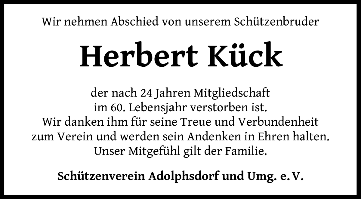 Traueranzeige von Herbert Kück von Wuemme Zeitung