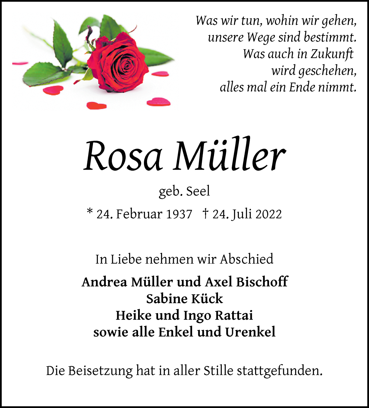 Traueranzeigen von Rosa Müller Trauer Gedenken