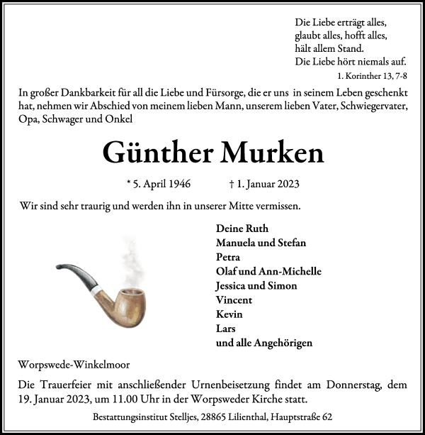 Traueranzeigen von Günther Murken Trauer Gedenken