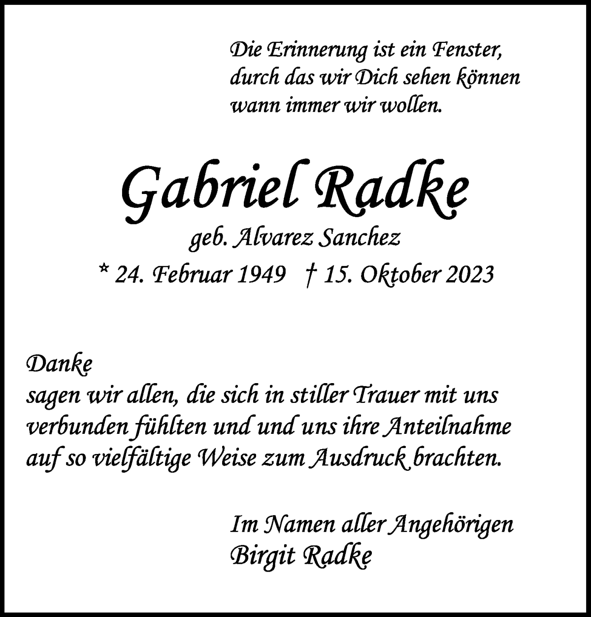 Traueranzeigen Von Gabriel Radke Trauer Gedenken