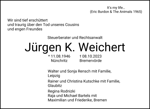 Traueranzeigen Von J Rgen K Weichert Trauer Gedenken