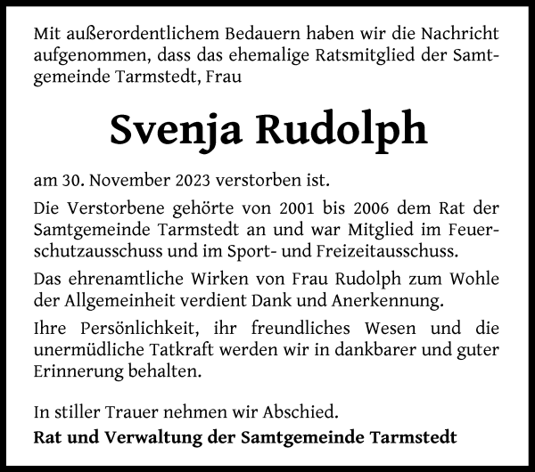 Traueranzeigen Von Svenja Rudolph Trauer Gedenken