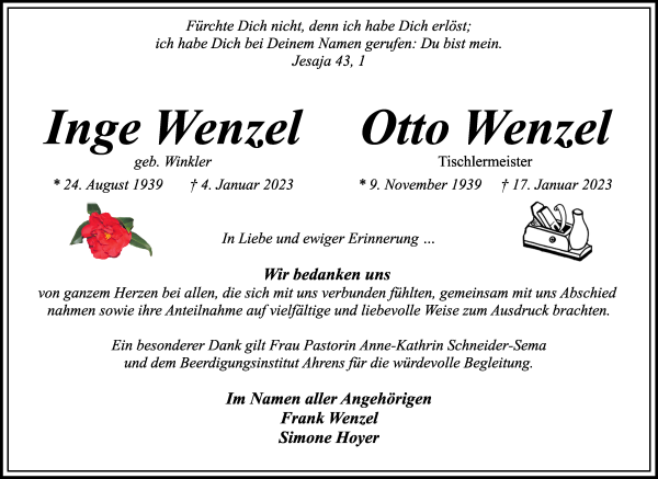 Traueranzeigen Von Inge Und Otto Wenzel Trauer Gedenken