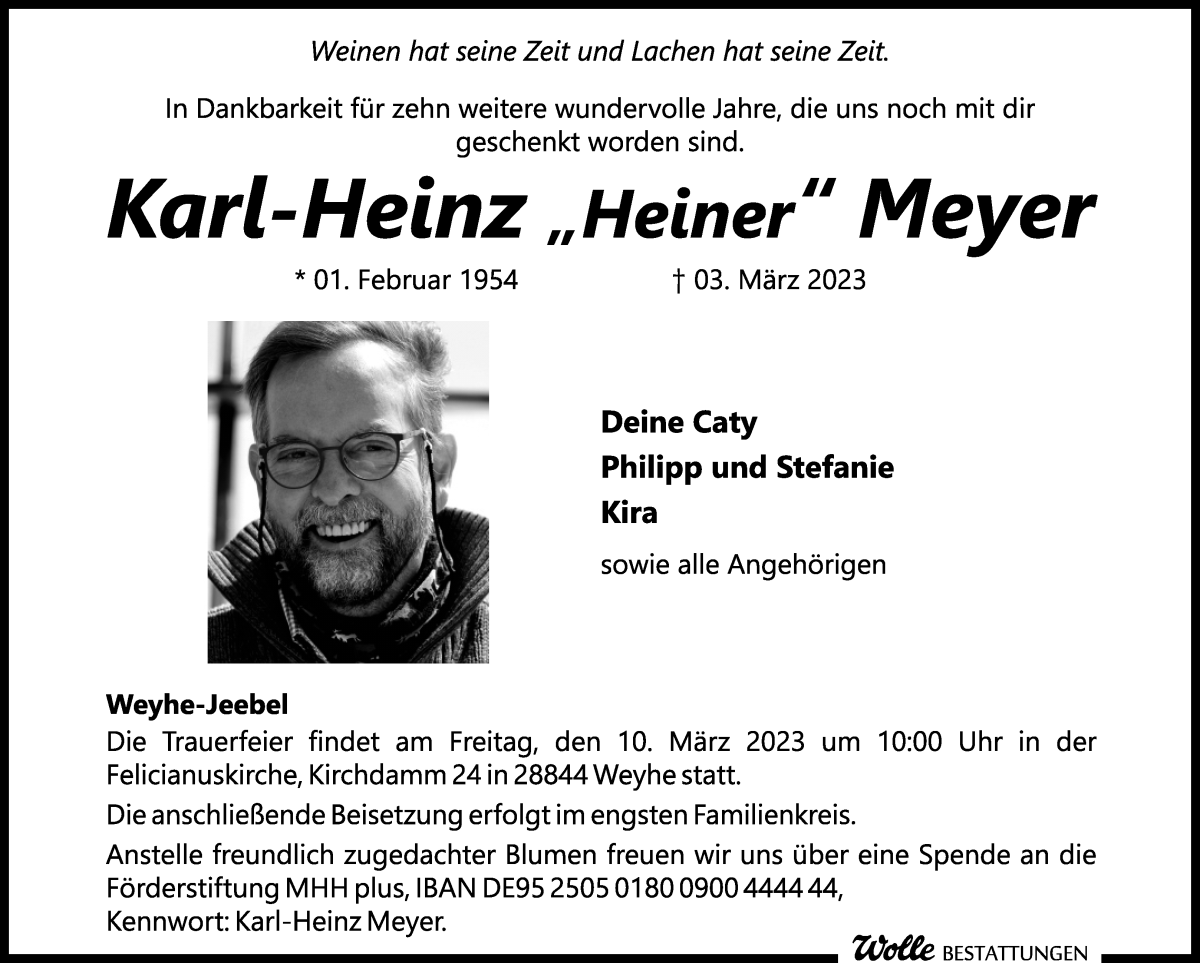 Traueranzeigen Von Karl Heinz Meyer Trauer Gedenken