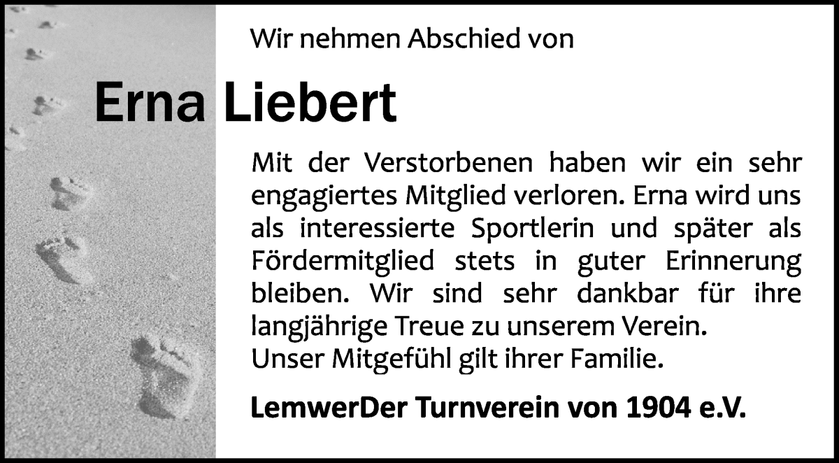 Traueranzeigen Von Erna Liebert Trauer Gedenken