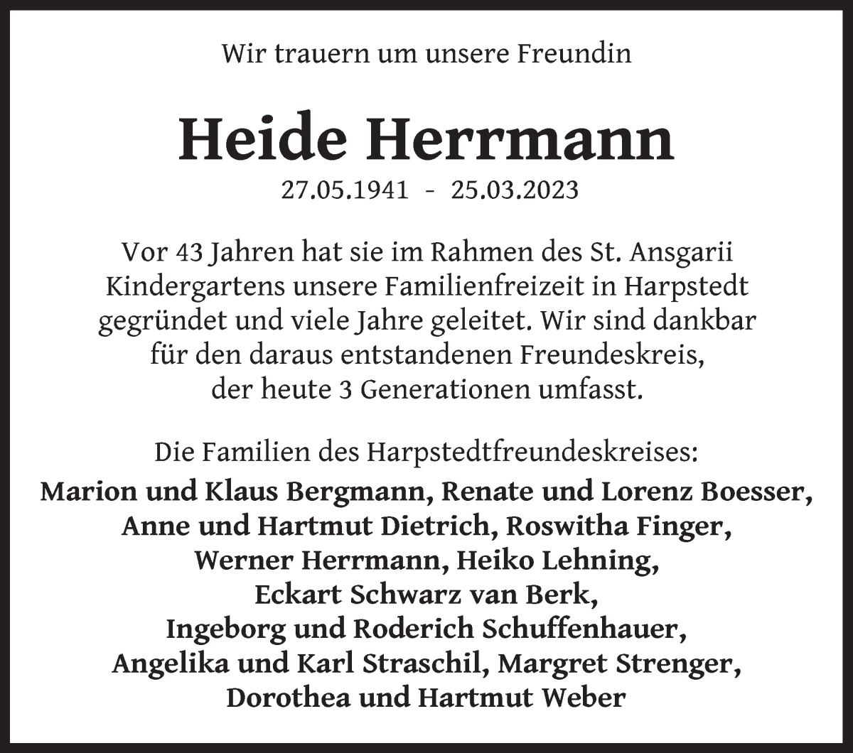 Traueranzeigen Von Heide Herrmann Trauer Gedenken