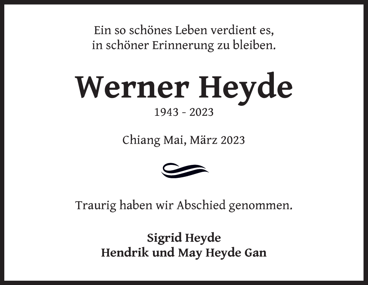 Traueranzeige von Werner Heyde von WESER-KURIER